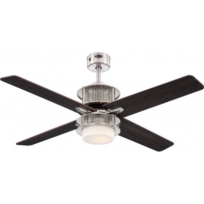 Ceiling fan with light 100W 122×122 cm. 4 vanes-blades. Remote control Glass. Brown Color
