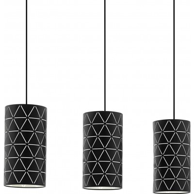 Lámpara colgante Eglo 40W Forma Cilíndrica Ø 16 cm. Triple foco Salón, comedor y vestíbulo. Acero y Aluminio. Color negro