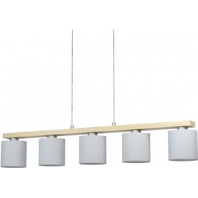 Hanging lamp Eglo Cylindrical Shape 121×110 cm. 5 spotlights Dining room. Modern Style. Steel, Wood and Textile. Nickel Color