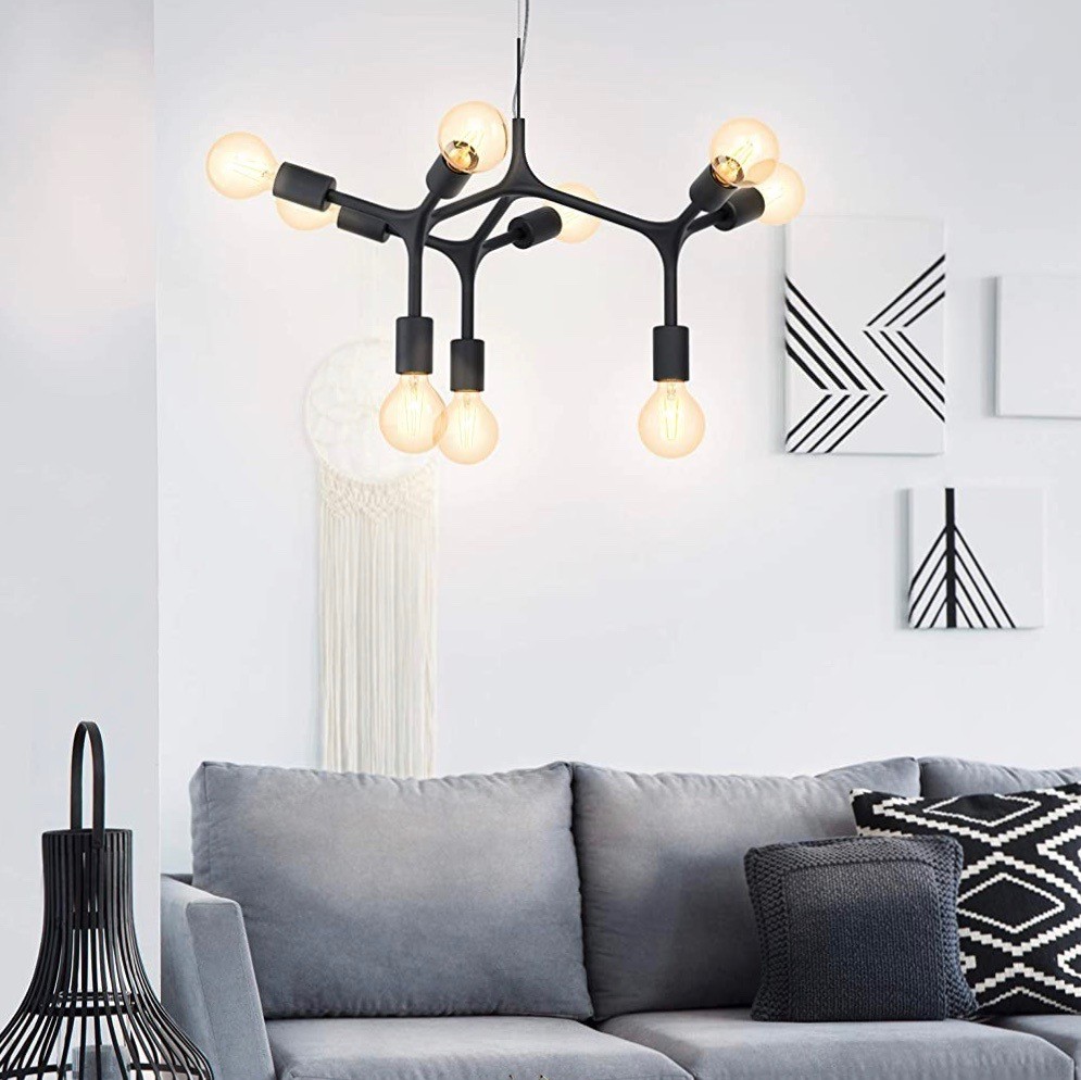 264,95 € Envío gratis | Lámpara de araña Eglo 60W 110×64 cm. 9 focos Acero y aluminio. Color negro