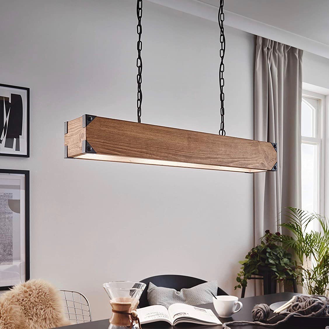 146,95 € Kostenloser Versand | Hängelampe Eglo 110×90 cm. Stahl. Braun Farbe