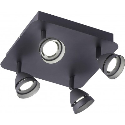 247,95 € Free Shipping | Indoor spotlight Trio 3W Square Shape 25×25 cm. 4 adjustable LED spotlights Living room, dining room and lobby. Modern Style. Metal casting. Black Color
