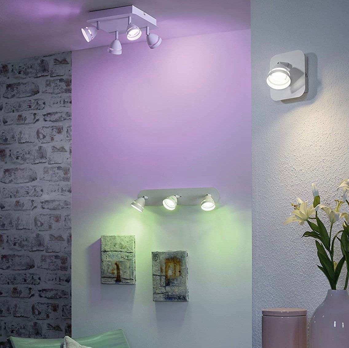 236,95 € Envio grátis | Refletor interno Trio 3W 25×25 cm. 4 focos LED ajustáveis Metais. Cor preto