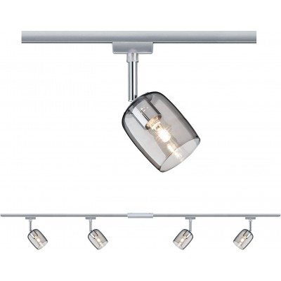 Indoor spotlight 10W Cylindrical Shape 21×8 cm. Installation in track-rail system Living room, bedroom and kids zone. Modern and industrial Style. Aluminum, PMMA and Glass. Plated chrome Color