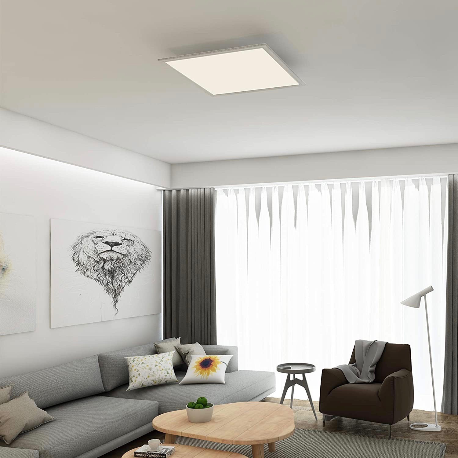 166,95 € Spedizione Gratuita | Plafoniera da interno 38W 60×60 cm. LED. Sensore di movimento. Luce del giorno Pmma e metallo. Colore bianca