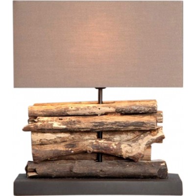 Lámpara de sobremesa 60W Forma Rectangular 40×35 cm. Decorada con troncos de madera Salón, comedor y vestíbulo. Madera. Color marrón