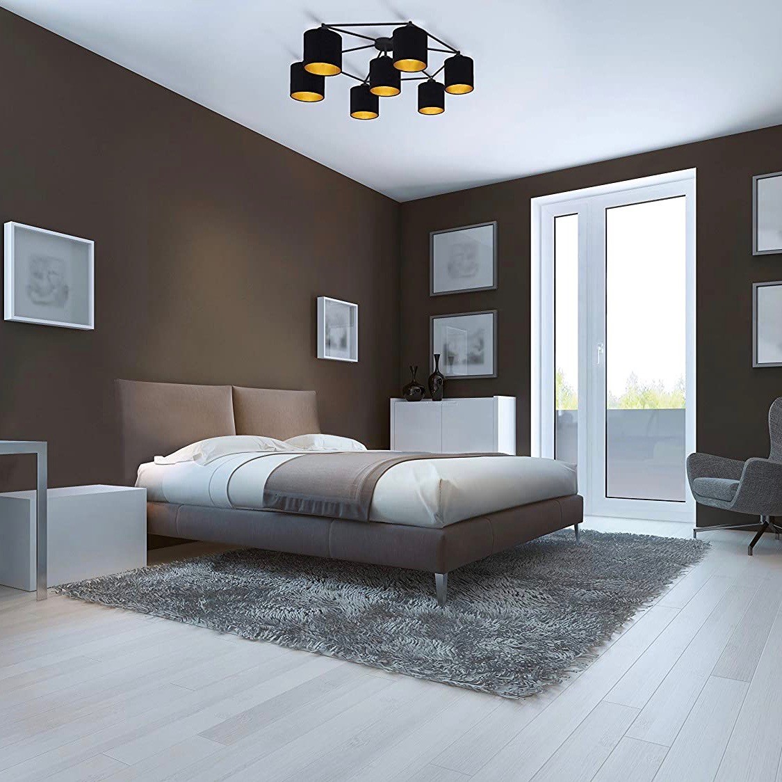 253,95 € Envío gratis | Lámpara de araña Eglo 40W 84×84 cm. 7 focos Acero. Color negro