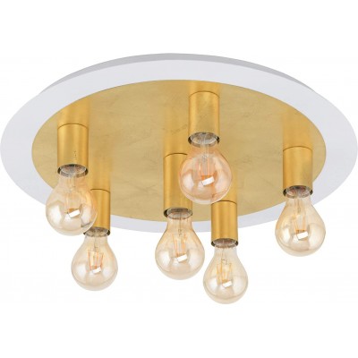 195,95 € Free Shipping | Ceiling lamp Eglo 4W 2200K Very warm light. Round Shape 55×55 cm. 6 light points Living room, dining room and bedroom. Steel. Golden Color