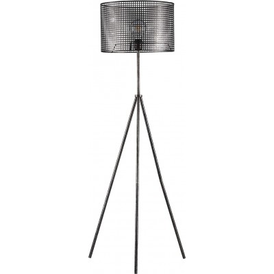 Floor lamp Cylindrical Shape 145×40 cm. Clamping tripod. perforated lampshade Living room, dining room and bedroom. Metal casting. Black Color