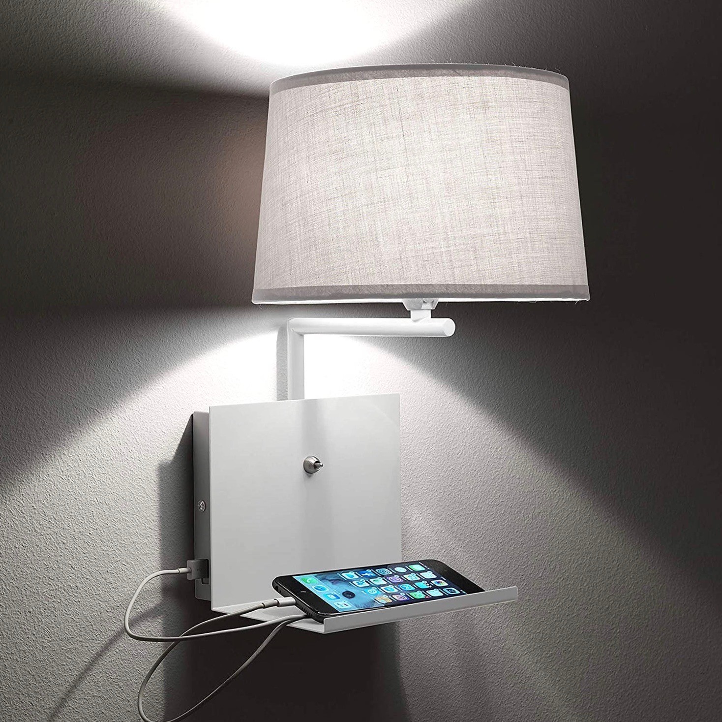227,95 € Envio grátis | Luz de parede interna 34×24 cm. Bandeja deslizante Metais e têxtil. Cor branco