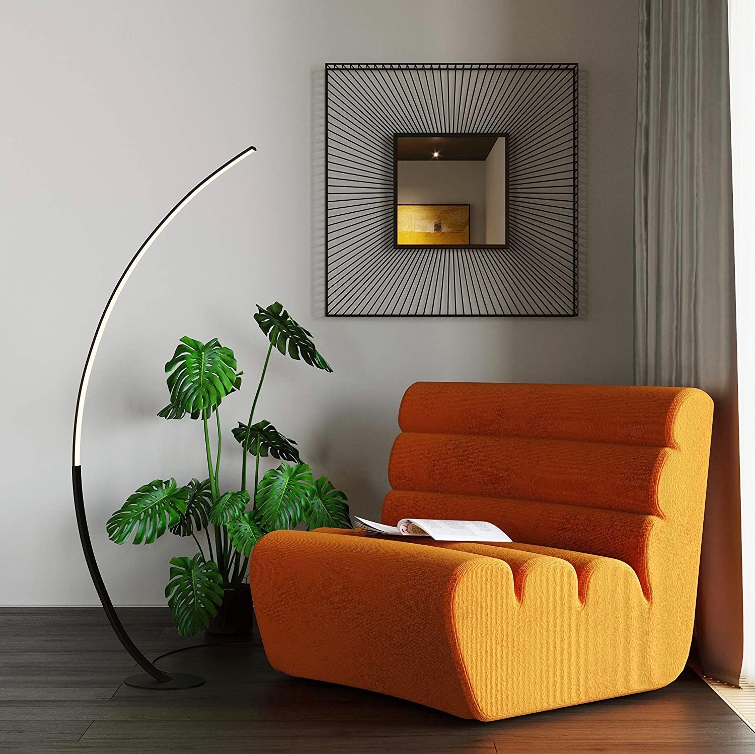 172,95 € Envio grátis | Luminária de piso 151×62 cm. Aço, alumínio e metais. Cor preto