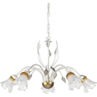 279,95 € Free Shipping | Chandelier 6W 105×80 cm. 5 spotlights. flower design Living room, dining room and lobby. Classic Style. Metal casting and Glass. Plated chrome Color