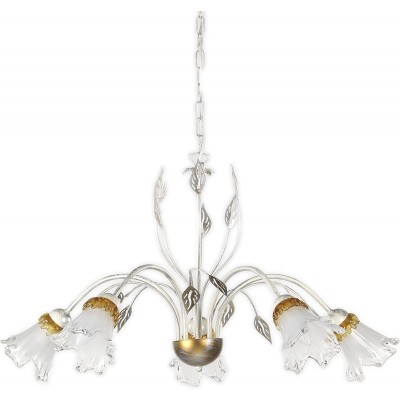 266,95 € Free Shipping | Chandelier 6W 105×80 cm. 5 spotlights. flower design Metal casting and glass. Plated chrome Color