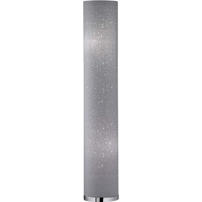 Lámpara de pie 25W Forma Cilíndrica 110×19 cm. 2 puntos de luz Salón, comedor y dormitorio. Metal y Textil. Color cromado