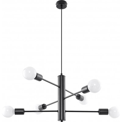 Lampadario Forma Sferica 85×60 cm. 6 punti luce Soggiorno, sala da pranzo e atrio. Stile moderno e industriale. Acciaio e Alluminio. Colore nero