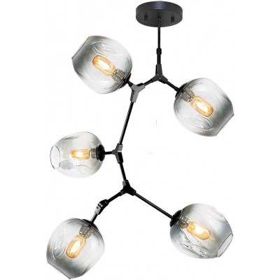265,95 € Free Shipping | Hanging lamp 40W Spherical Shape 115×90 cm. 5 light points Living room, dining room and bedroom. Crystal and Glass. Black Color