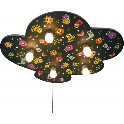 Lâmpada infantil 40W 74×57 cm. 5 pontos de luz. Design em forma de nuvem com desenhos fantasmas Sala de estar, sala de jantar e quarto. Madeira