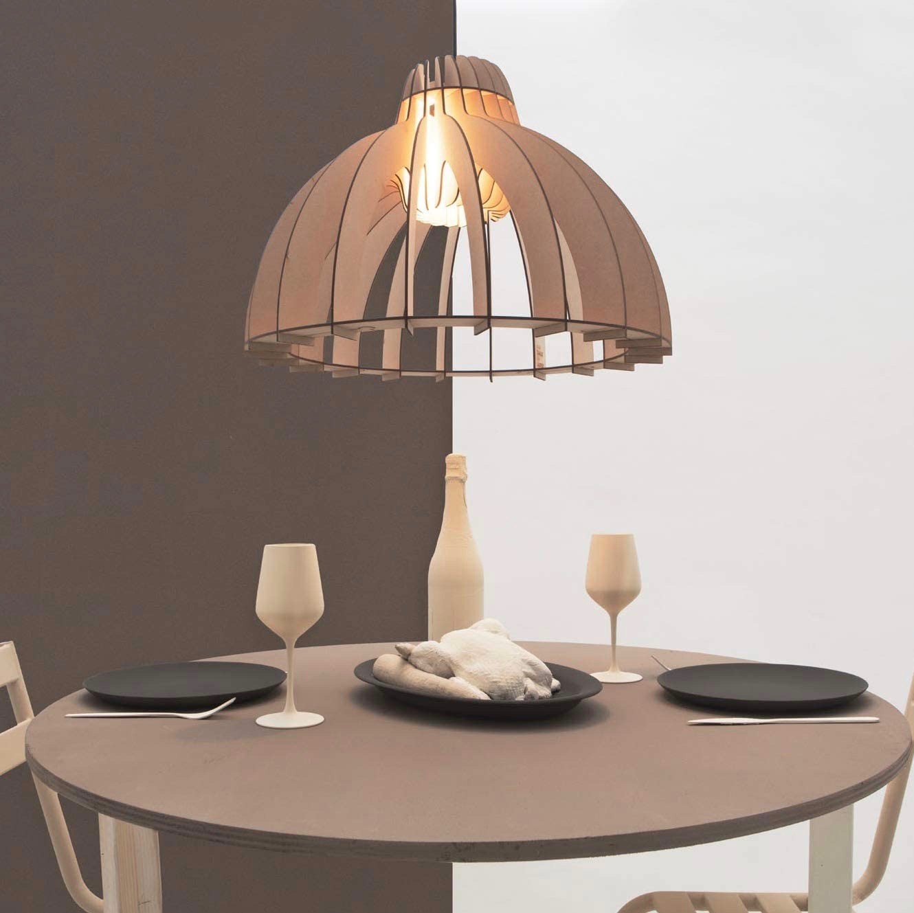 134,95 € Envio grátis | Lâmpada pendurada 10W 55×55 cm. Madeira. Cor castanho