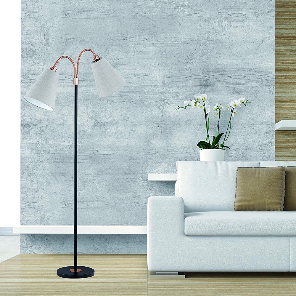 154,95 € Envio grátis | Luminária de piso 40W 170×25 cm. Foco duplo Metais e têxtil. Cor branco