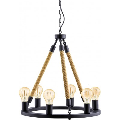 211,95 € Free Shipping | Hanging lamp Eglo 60W Round Shape 150×56 cm. 6 points of light. rope fastening Living room, dining room and bedroom. Modern Style. Steel. Black Color