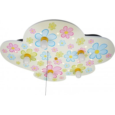 169,95 € Envio grátis | Lâmpada infantil 71×53 cm. Design em forma de nuvem com desenhos de flores Sala de estar, sala de jantar e salão. Madeira
