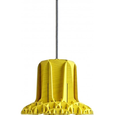 Hanging lamp 15W Cylindrical Shape 23×23 cm. Dining room, bedroom and lobby. Modern Style. Concrete and Wood. Yellow Color