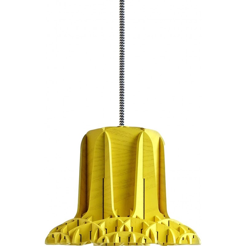 274,95 € Envio grátis | Lâmpada pendurada 15W Forma Cilíndrica 23×23 cm. Sala de jantar, quarto e salão. Estilo moderno. Concreto e Madeira. Cor amarelo