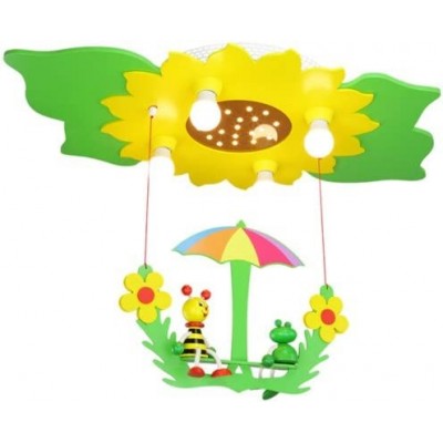 Детская лампа 40W 75×50 cm. 4 точки света. дизайн в форме цветка Гостинная, столовая и спальная комната. Древесина. Желтый Цвет