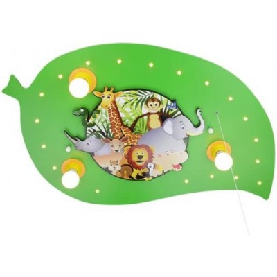 144,95 € Free Shipping | Kids lamp 40W 75×50 cm. Leaf-shaped design with animal drawings Living room, bedroom and lobby. Metal casting and Wood. Green Color