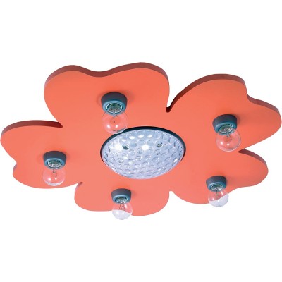 165,95 € Free Shipping | Kids lamp 40W 57×57 cm. 5 points of light. Flower shaped design. Remote control Pmma and wood. Orange Color