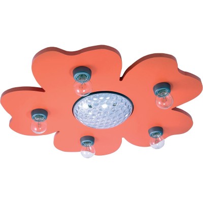 Lámpara infantil 40W 57×57 cm. 5 puntos de luz. Diseño en forma de flor. Mando a distancia Comedor, dormitorio y vestíbulo. PMMA y Madera. Color naranja