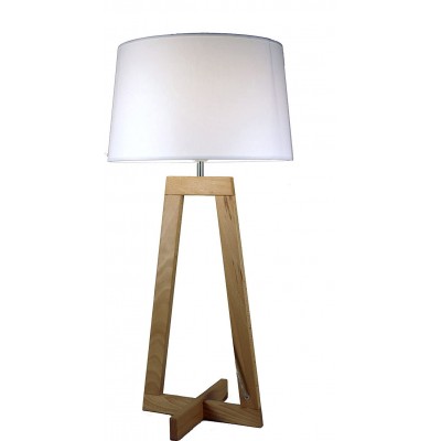 Lámpara de sobremesa 40W Forma Cilíndrica 68×58 cm. Salón, dormitorio y vestíbulo. Estilo retro. Madera. Color blanco