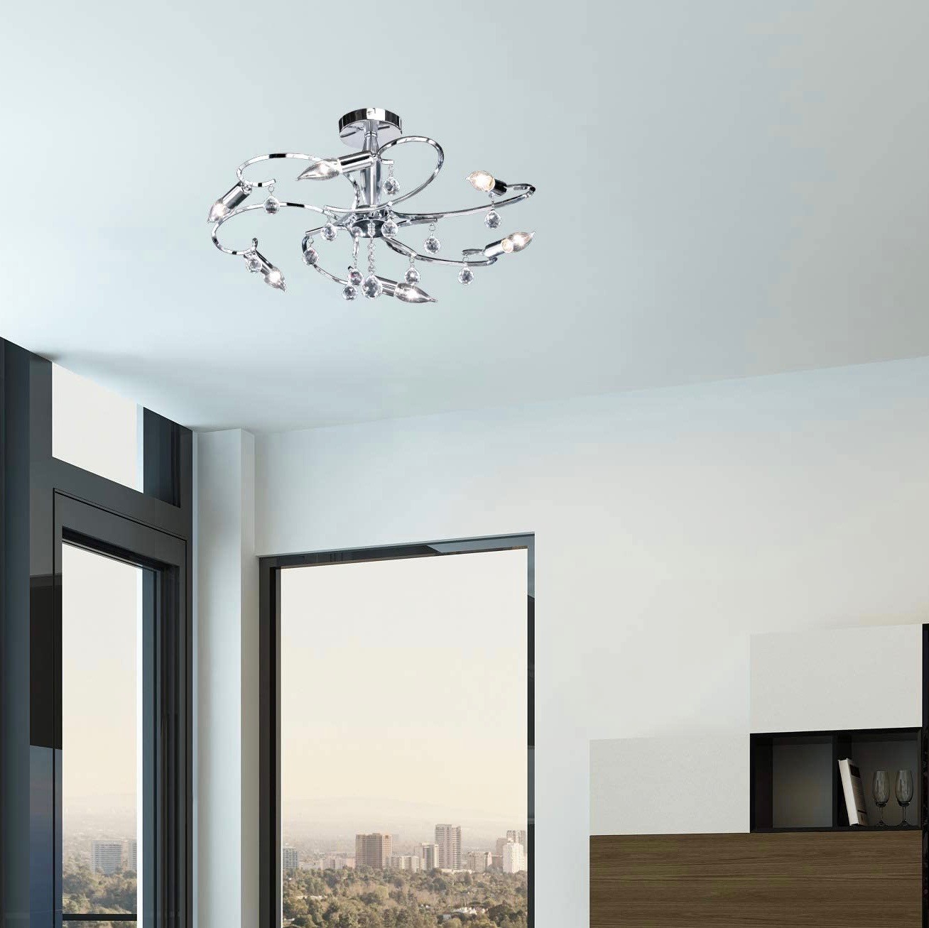 204,95 € Envoi gratuit | Lustre 40W 62×62 cm. Métal. Couleur chromé
