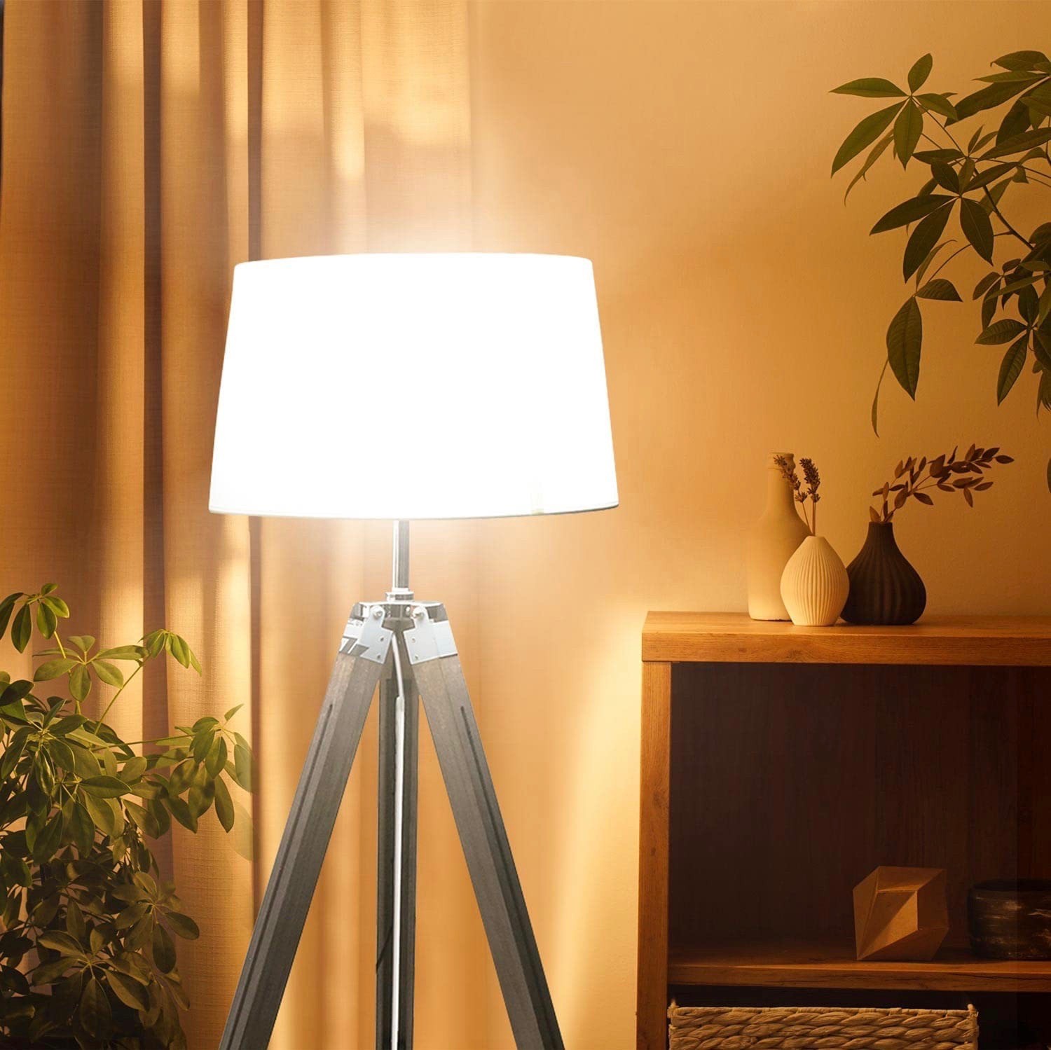 124,95 € Envoi gratuit | Lampadaire 60W Ø 20 cm. Posé sur trépied Bois. Couleur blanc