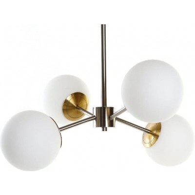 Lampadario Forma Sferica 30×14 cm. 4 punti luce Soggiorno, sala da pranzo e camera da letto. Cristallo e Metallo. Colore bianca
