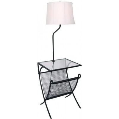 Lámpara de pie Forma Cilíndrica 29×25 cm. Revistero adicional Salón, comedor y dormitorio. Cristal y Metal. Color blanco