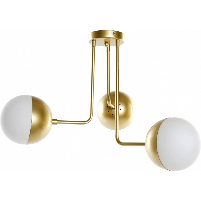 235,95 € Free Shipping | Ceiling lamp Spherical Shape 61×58 cm. Triple focus Dining room, bedroom and lobby. Crystal, Metal casting and Glass. Golden Color
