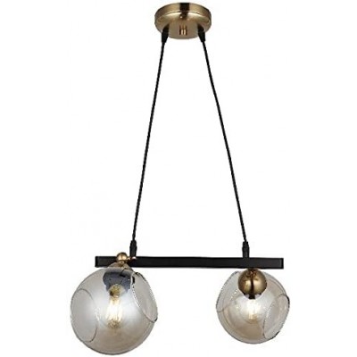 Lampada a sospensione 40W Forma Sferica 100×37 cm. 2 punti luce Soggiorno, camera da letto e atrio. Metallo e Bicchiere. Colore nero