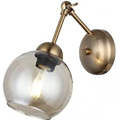 Indoor wall light 40W Spherical Shape 26×22 cm. Dining room, bedroom and lobby. Crystal, Metal casting and Glass. Golden Color
