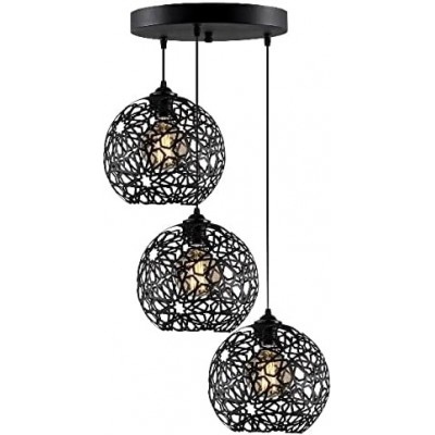 164,95 € Free Shipping | Hanging lamp 100W Spherical Shape 50×48 cm. 3 points of light Dining room, bedroom and lobby. Metal casting. Black Color