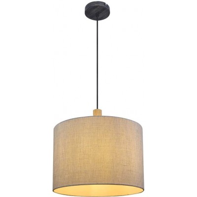 Lampada a sospensione 40W Forma Cilindrica 42×39 cm. Soggiorno, sala da pranzo e camera da letto. Metallo, Legna e Tessile. Colore bianca