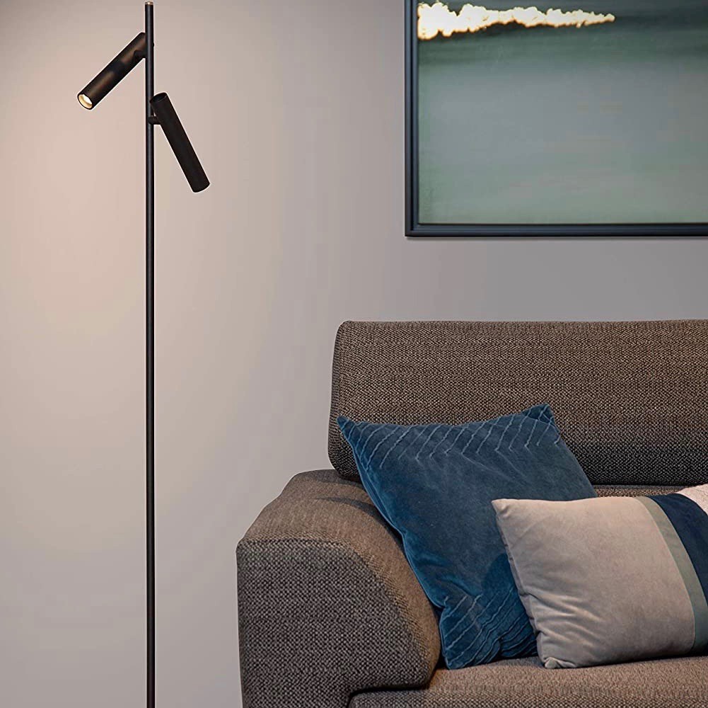 292,95 € Kostenloser Versand | Stehlampe 9W 3000K Warmes Licht. 140×23 cm. Doppelt einstellbarer Fokus Aluminium und holz. Schwarz Farbe