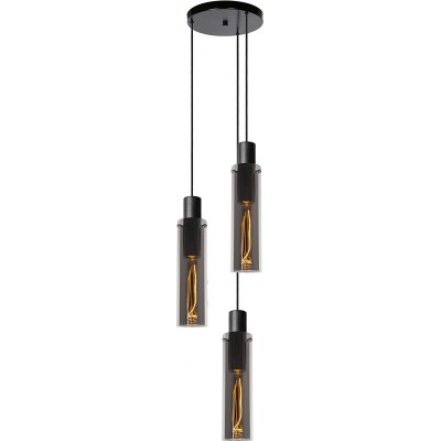 292,95 € Free Shipping | Hanging lamp 120W Cylindrical Shape 172×32 cm. 3 points of light Living room, dining room and lobby. Modern Style. Crystal. Black Color
