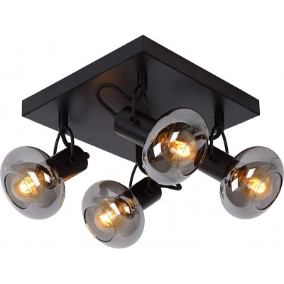 198,95 € Spedizione Gratuita | Faretto da interno 100W 23×23 cm. 4 punti luce orientabili Metallo e bicchiere. Colore nero