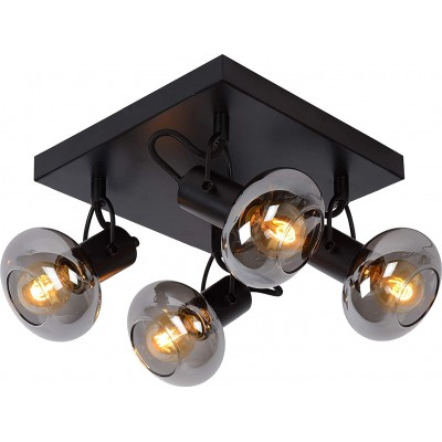 208,95 € Free Shipping | Indoor spotlight 100W Square Shape 23×23 cm. 4 adjustable light points Dining room, bedroom and lobby. Modern Style. Metal casting and Glass. Black Color