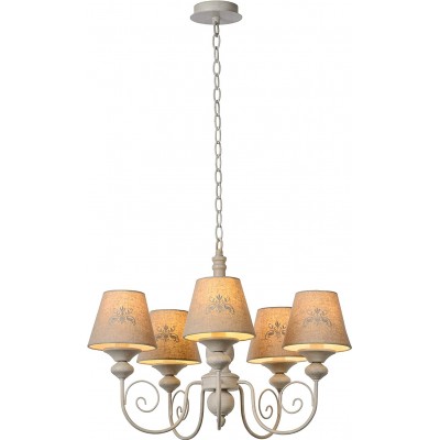 Lampadario 200W 180×59 cm. 5 faretti Alluminio, metallo e tessile. Colore grigio