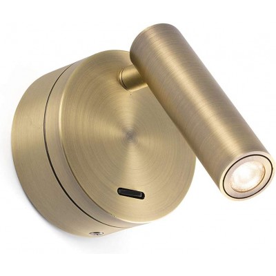 91,95 € Free Shipping | Indoor spotlight 3W 3000K Warm light. Cylindrical Shape 11×9 cm. Additional LED for reading Bedroom. Modern Style. Aluminum and Glass. Golden Color