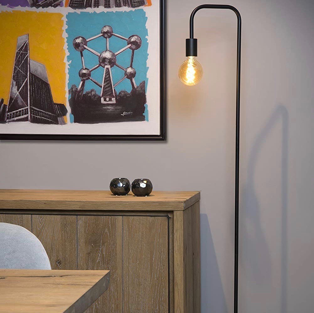 172,95 € Envio grátis | Luminária de piso 40W 160×28 cm. Aço e mármore. Cor preto