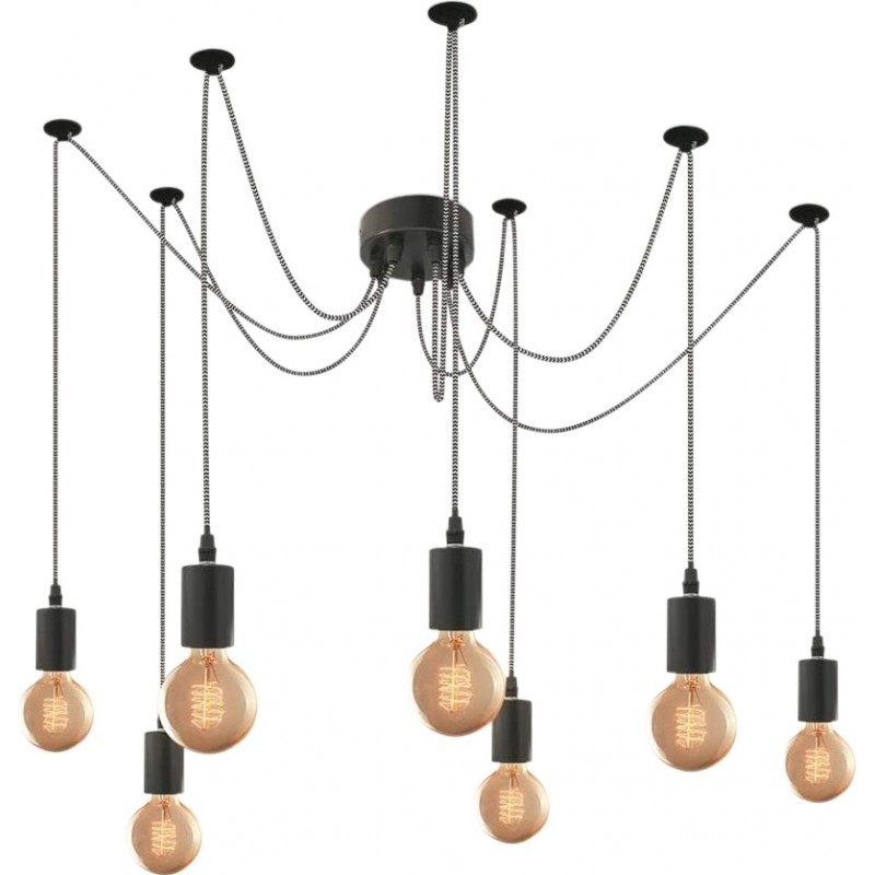 111,95 € Free Shipping | Chandelier 40W Spherical Shape 1×1 cm. 7 light points Living room, dining room and bedroom. Metal casting and Textile. Black Color