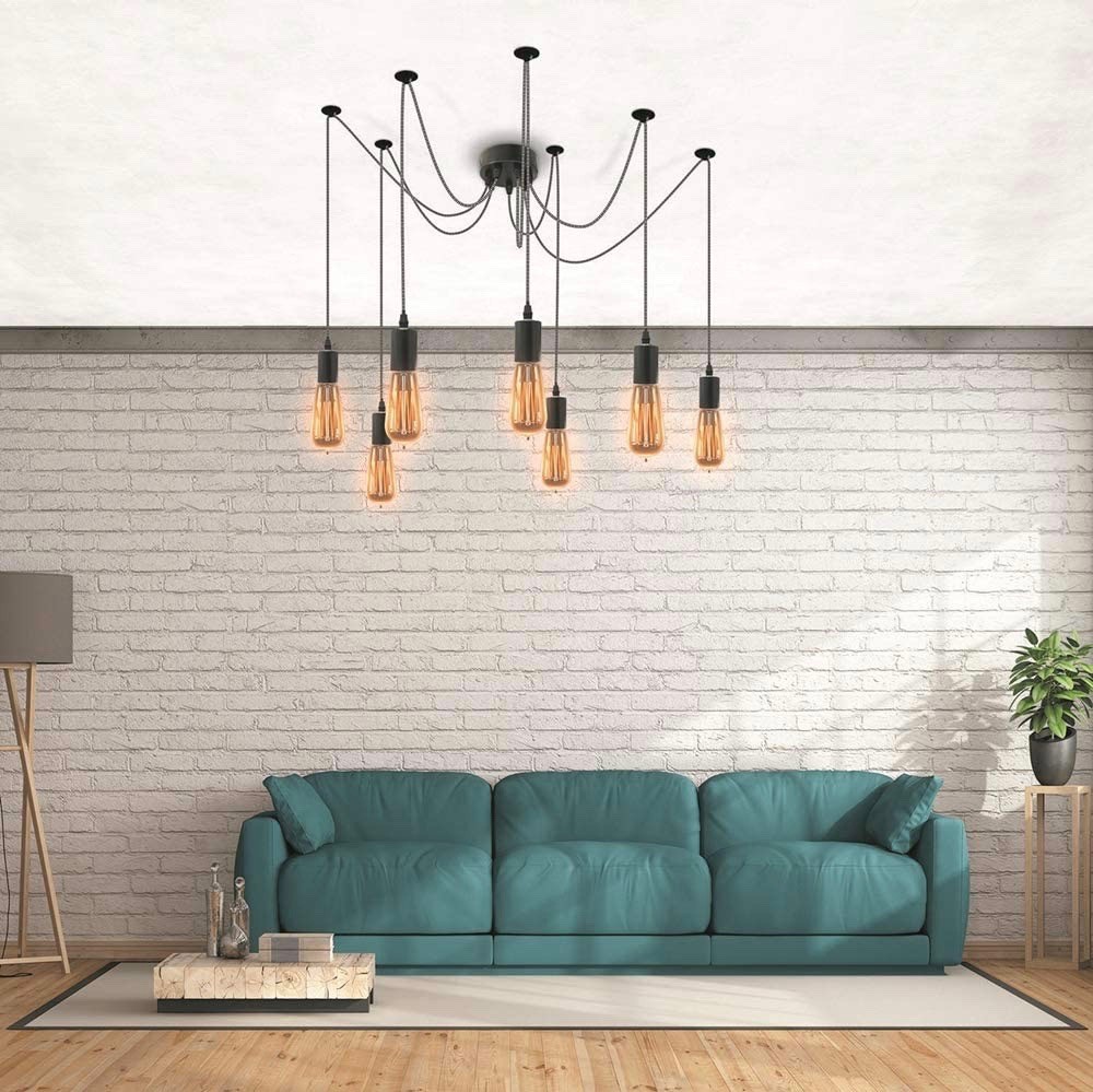 106,95 € Free Shipping | Chandelier 40W 1×1 cm. 7 light points Metal casting and textile. Black Color